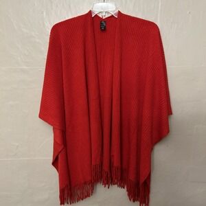 Mixit Large Red Soft Over Shoulder Fringe Long Sweater Throw‎ Cape